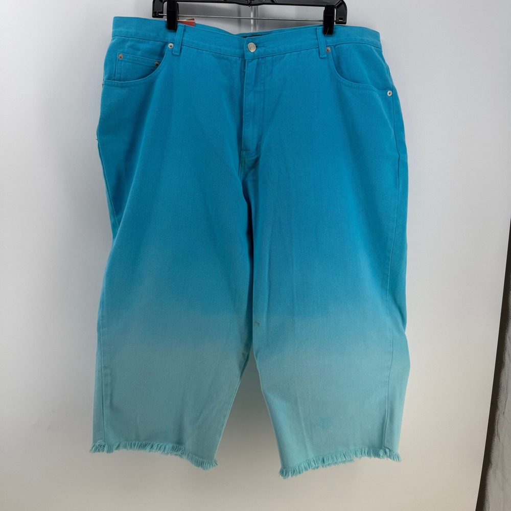 Comfort Jeans Co Capris Womens 22 Blue Ombre Frayed Hem High Rise Stretch Denim